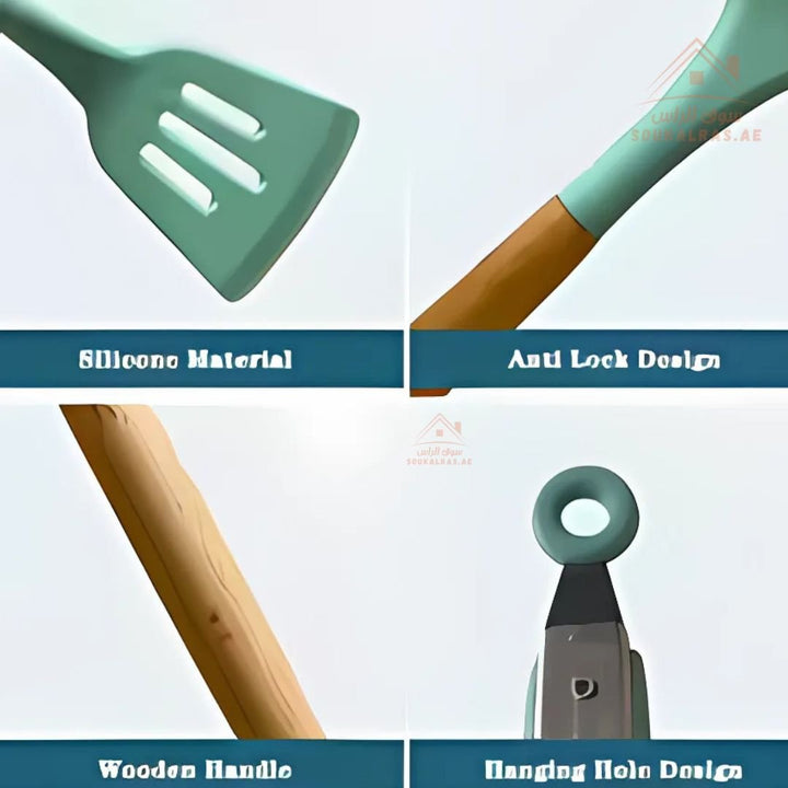 Venice 12 - Piece Silicone Kitchen Utensil Set | Heat - Resistant & Non - Stick Friendly | Multiple Colors - Souk Al Ras