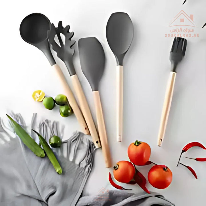 Venice 12 - Piece Silicone Kitchen Utensil Set | Heat - Resistant & Non - Stick Friendly | Multiple Colors - Souk Al Ras
