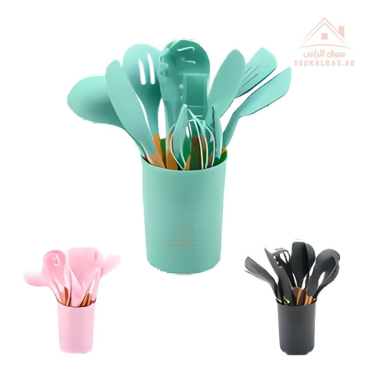 Venice 12 - Piece Silicone Kitchen Utensil Set | Heat - Resistant & Non - Stick Friendly | Multiple Colors - Souk Al Ras