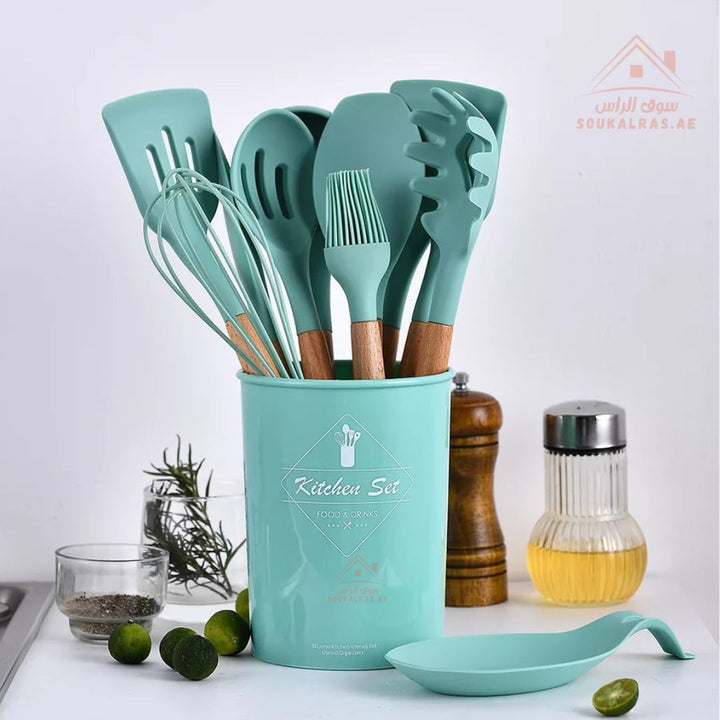 Venice 12 - Piece Silicone Kitchen Utensil Set | Heat - Resistant & Non - Stick Friendly | Multiple Colors - Souk Al Ras
