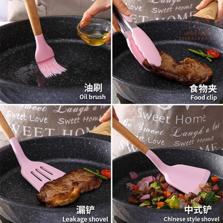 Venice 12 - Piece Silicone Kitchen Utensil Set | Heat - Resistant & Non - Stick Friendly | Multiple Colors - Souk Al Ras