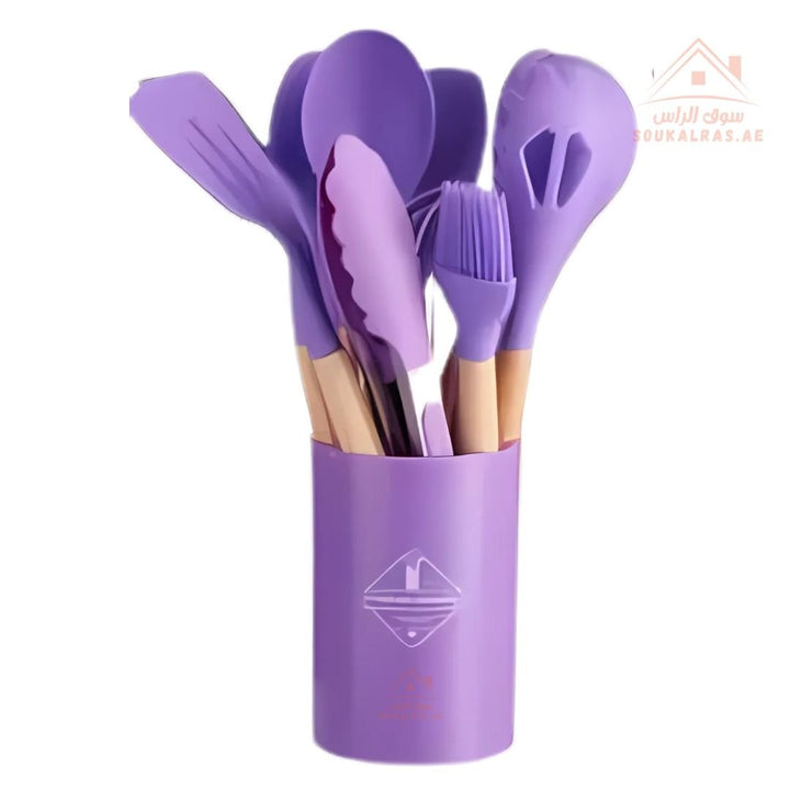 Venice 12 - Piece Silicone Kitchen Utensil Set | Heat - Resistant & Non - Stick Friendly | Multiple Colors - Souk Al Ras