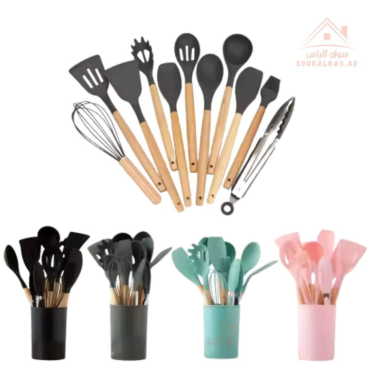 Venice 12 - Piece Silicone Kitchen Utensil Set | Heat - Resistant & Non - Stick Friendly | Multiple Colors - Souk Al Ras