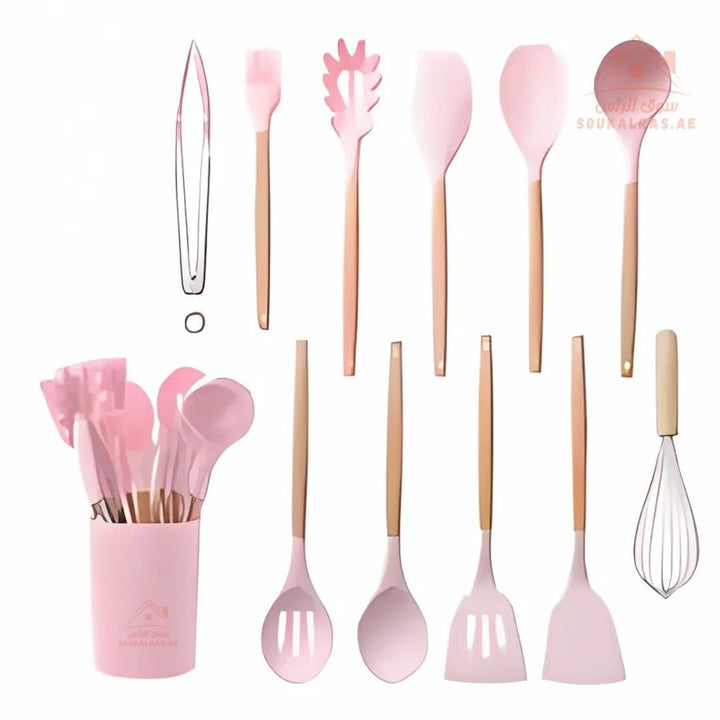Venice 12 - Piece Silicone Kitchen Utensil Set | Heat - Resistant & Non - Stick Friendly | Multiple Colors - Souk Al Ras