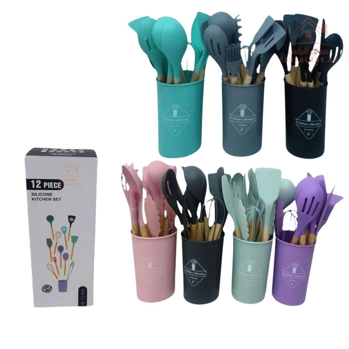 Venice 12 - Piece Silicone Kitchen Utensil Set | Heat - Resistant & Non - Stick Friendly | Multiple Colors - Souk Al Ras