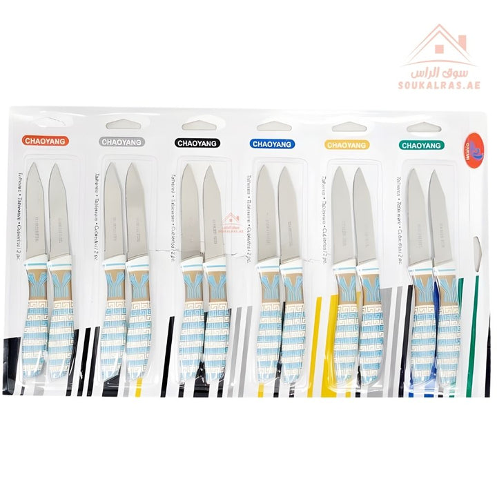 Venice 12 - Piece Stainless Steel Knife Set | Elegant Pattern Handle | Sharp & Durable Kitchen Knives | Multi - Color Design - Souk Al Ras
