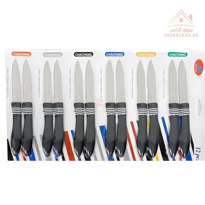 Venice 12 - Piece Stainless Steel Knife Set | Sharp & Durable Kitchen Knives | Comfortable Grip | Multi - Color Handles - Souk Al Ras
