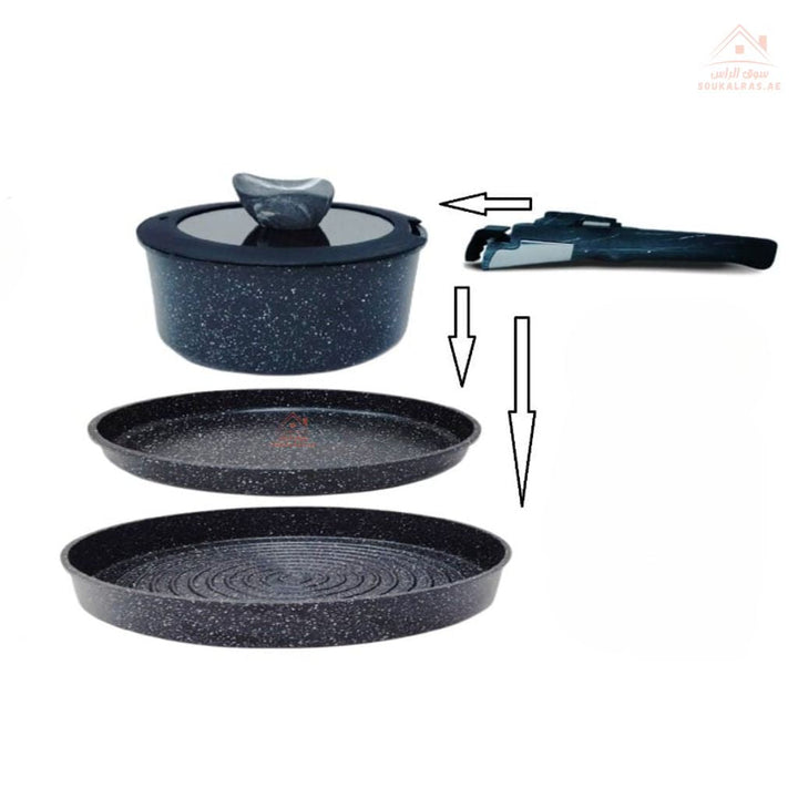 Venice 13 - Piece Non - Stick Marble Coated Die Cast Cookware Set — space - saving, detachable handle, versatile pots & pans perfect for modern kitchens. - Souk Al Ras