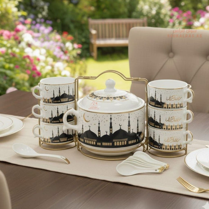 Venice 15 - Piece Premium Serving Bowl Set with Metal Stand | Elegant Gold Design | Perfect for serving snacks, side dishes, nuts, soups, desserts, and more - Souk Al Ras