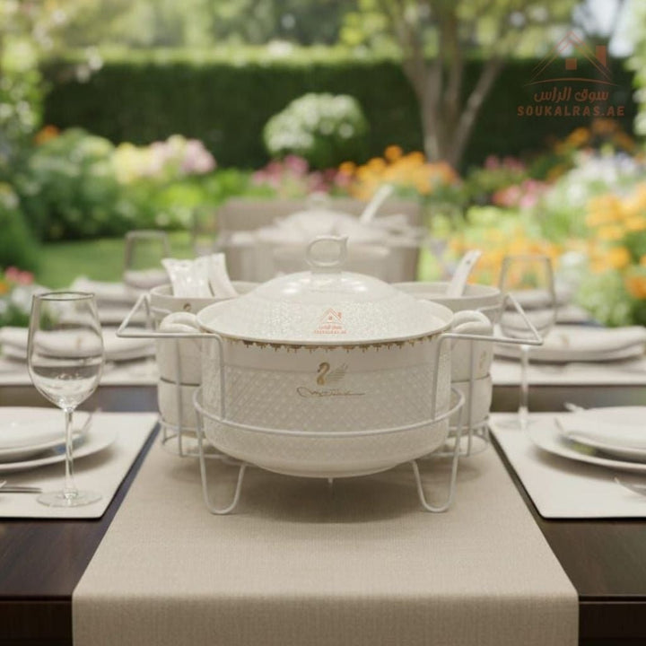 Venice 15 - Piece Premium Serving Bowl Set with Metal Stand | Elegant Gold Design | Perfect for serving snacks, side dishes, nuts, soups, desserts, and more - Souk Al Ras