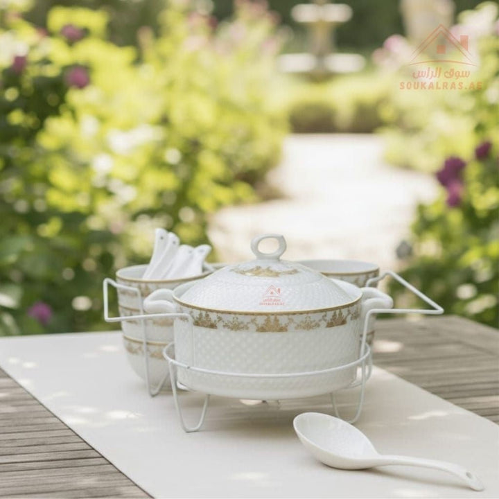 Venice 15 - Piece Premium Serving Bowl Set with Metal Stand | Elegant Gold Design | Perfect for serving snacks, side dishes, nuts, soups, desserts, and more - Souk Al Ras