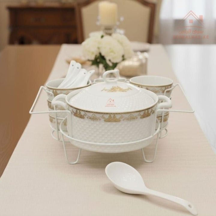 Venice 15 - Piece Premium Serving Bowl Set with Metal Stand | Elegant Gold Design | Perfect for serving snacks, side dishes, nuts, soups, desserts, and more - Souk Al Ras