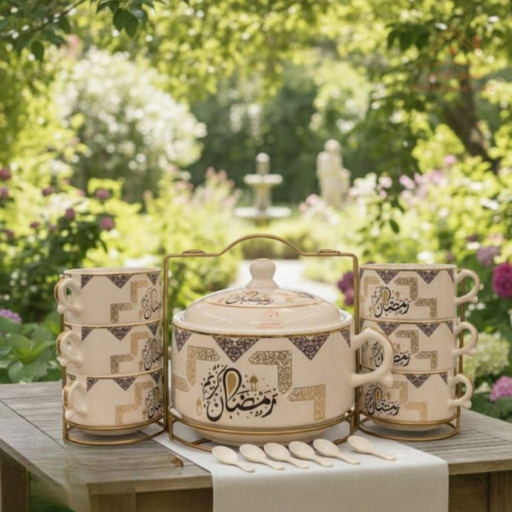 Venice 15 - Piece Premium Serving Bowl Set with Metal Stand | Elegant Gold Design | Perfect for serving snacks, side dishes, nuts, soups, desserts, and more - Souk Al Ras