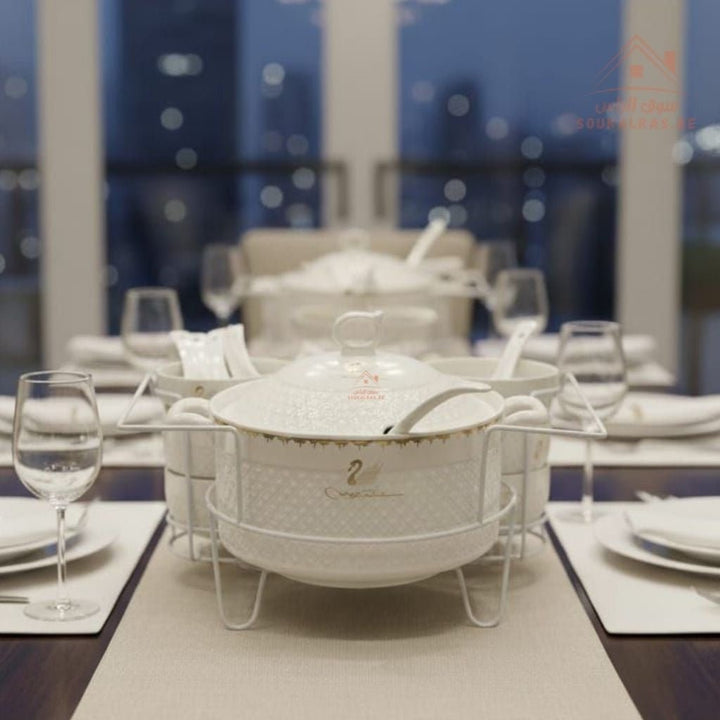 Venice 15 - Piece Premium Serving Bowl Set with Metal Stand | Elegant Gold Design | Perfect for serving snacks, side dishes, nuts, soups, desserts, and more - Souk Al Ras