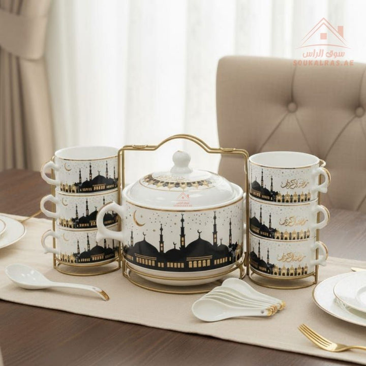 Venice 15 - Piece Premium Serving Bowl Set with Metal Stand | Elegant Gold Design | Perfect for serving snacks, side dishes, nuts, soups, desserts, and more - Souk Al Ras