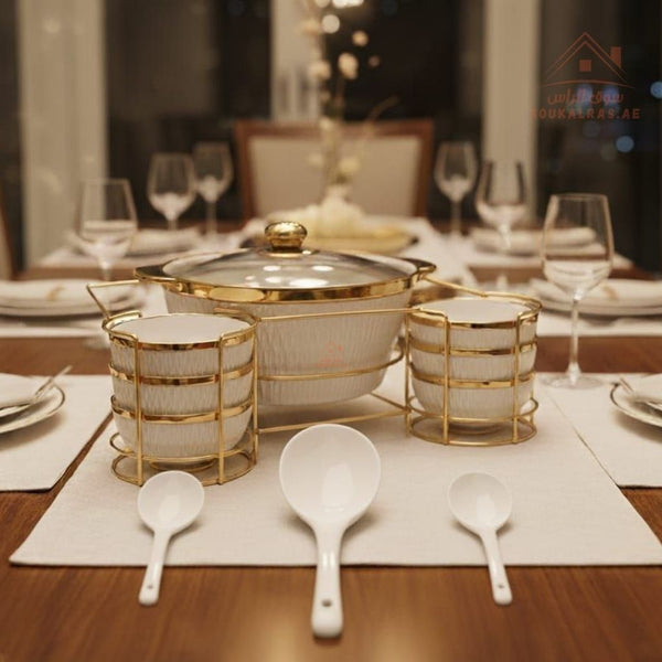 Venice 16 - Piece Premium Serving Bowl Set with Metal Stand | Elegant Gold Design | Perfect for serving snacks, side dishes, nuts, soups, desserts, and more - Souk Al Ras