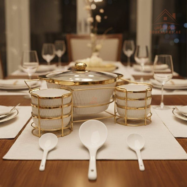 Venice 16 - Piece Premium Serving Bowl Set with Metal Stand | Elegant Gold Design | Perfect for serving snacks, side dishes, nuts, soups, desserts, and more - Souk Al Ras