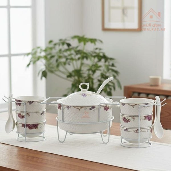 Venice 16 - Piece Premium Serving Bowl Set with Metal Stand | Elegant Gold Design | Perfect for serving snacks, side dishes, nuts, soups, desserts, and more - Souk Al Ras