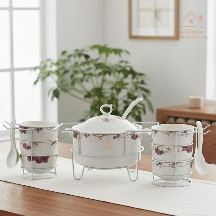 Venice 16 - Piece Premium Serving Bowl Set with Metal Stand | Elegant Gold Design | Perfect for serving snacks, side dishes, nuts, soups, desserts, and more - Souk Al Ras