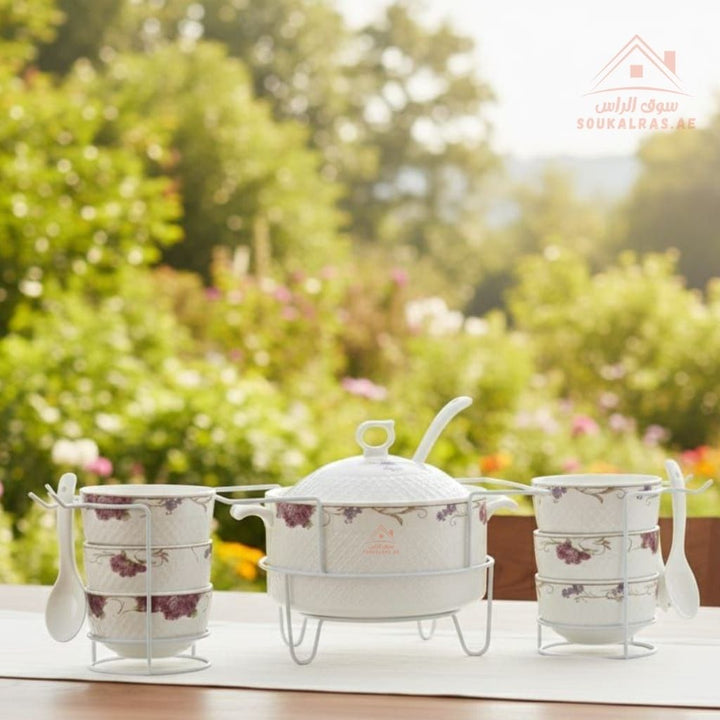 Venice 16 - Piece Premium Serving Bowl Set with Metal Stand | Elegant Gold Design | Perfect for serving snacks, side dishes, nuts, soups, desserts, and more - Souk Al Ras