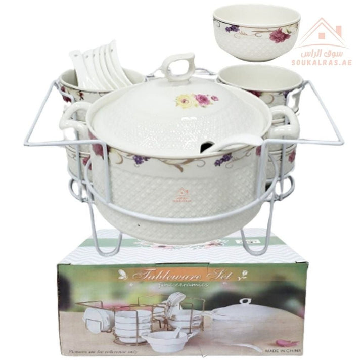 Venice 16 - Piece Premium Serving Bowl Set with Metal Stand | Elegant Gold Design | Perfect for serving snacks, side dishes, nuts, soups, desserts, and more - Souk Al Ras