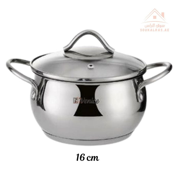 Venice 16CM Stainless Steel 18/10 Cooking Pot with Glass Lid | Premium Quality Cookware | Durable & Elegant Design - Souk Al RasPots & Pans