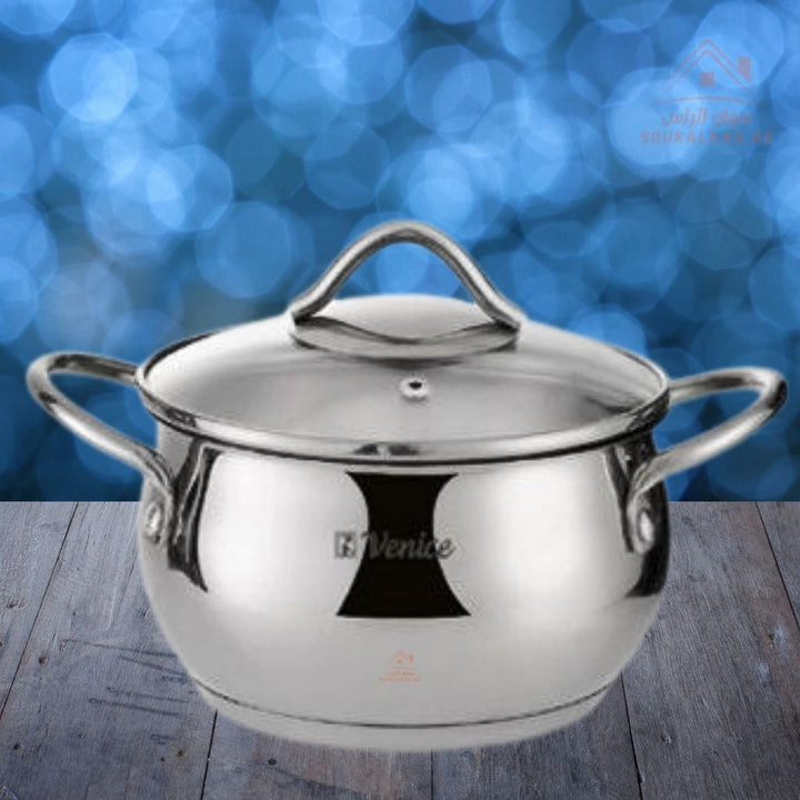 Venice 16CM Stainless Steel 18/10 Cooking Pot with Glass Lid | Premium Quality Cookware | Durable & Elegant Design - Souk Al RasPots & Pans