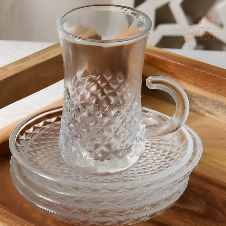 Venice 18 - Piece Glass Tea Cup Set with Metal Stand | Elegant Design | Ideal for Daily Use & Guests - Souk Al Ras