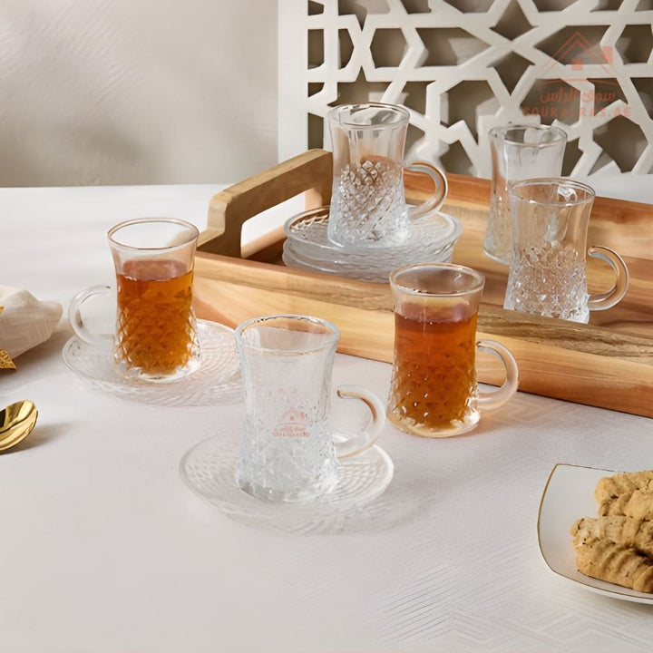 Venice 18 - Piece Glass Tea Cup Set with Metal Stand | Elegant Design | Ideal for Daily Use & Guests - Souk Al Ras