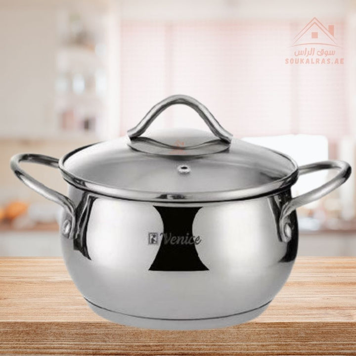 Venice 20CM Stainless Steel 18/10 Cooking Pot with Glass Lid | Premium Quality Cookware | Durable & Elegant Design - Souk Al RasPots & Pans