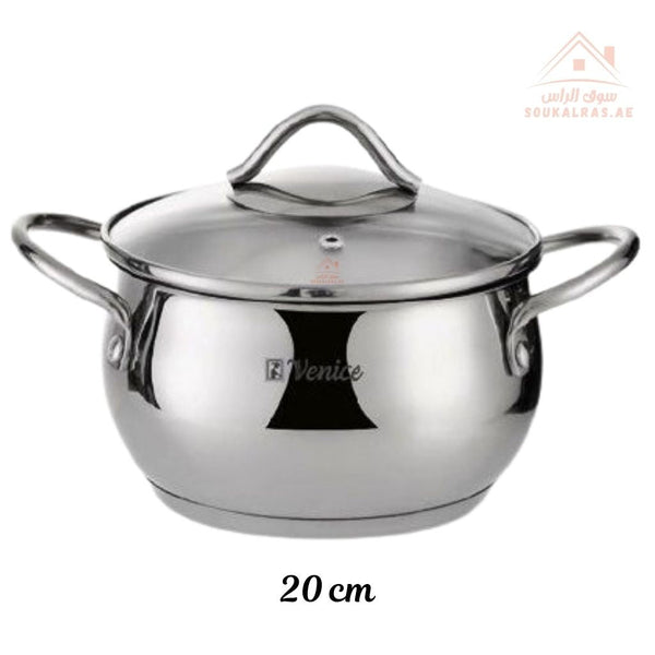 Venice 20CM Stainless Steel 18/10 Cooking Pot with Glass Lid | Premium Quality Cookware | Durable & Elegant Design - Souk Al RasPots & Pans