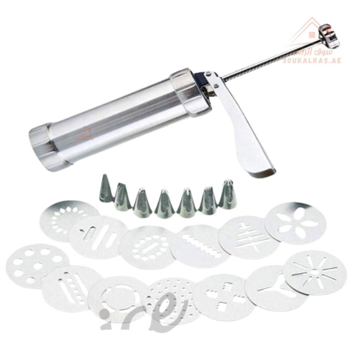 Venice 21 - Piece Cookie Press and Icing Set | Stainless Steel Biscuit Maker | Cake Decorating Tool Kit - Souk Al Ras