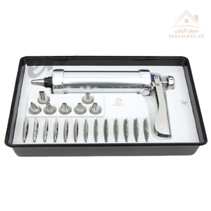 Venice 21 - Piece Cookie Press and Icing Set | Stainless Steel Biscuit Maker | Cake Decorating Tool Kit - Souk Al Ras