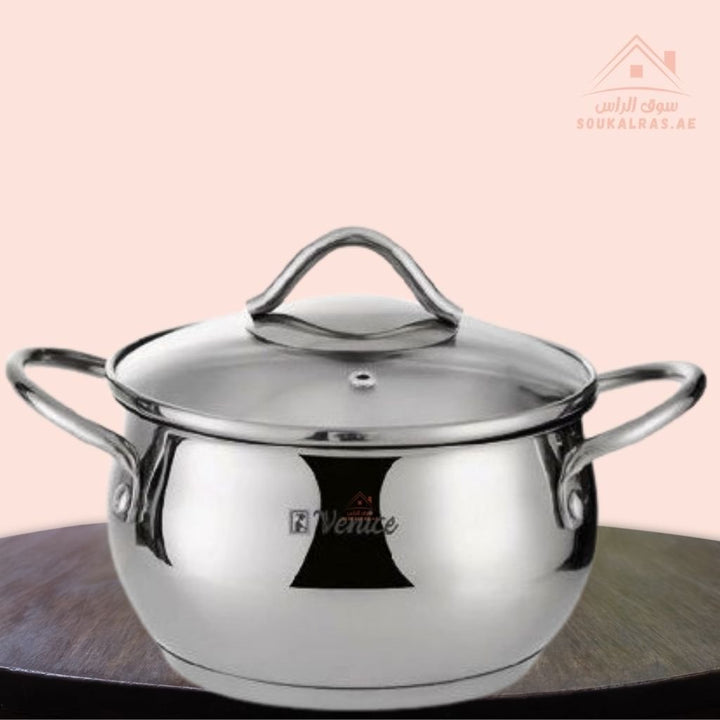 Venice 24CM Stainless Steel 18/10 Cooking Pot with Glass Lid | Premium Quality Cookware | Durable & Elegant Design - Souk Al RasPots & Pans