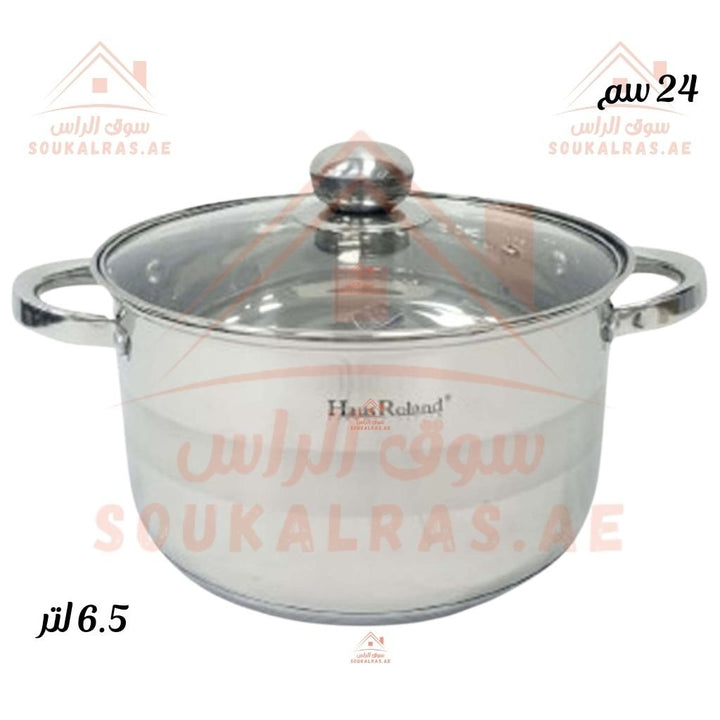 Venice 24CM Stainless Steel Casserole Pot | 6.5L HausRoland Cooking Pot with Glass Lid - Souk Al Ras