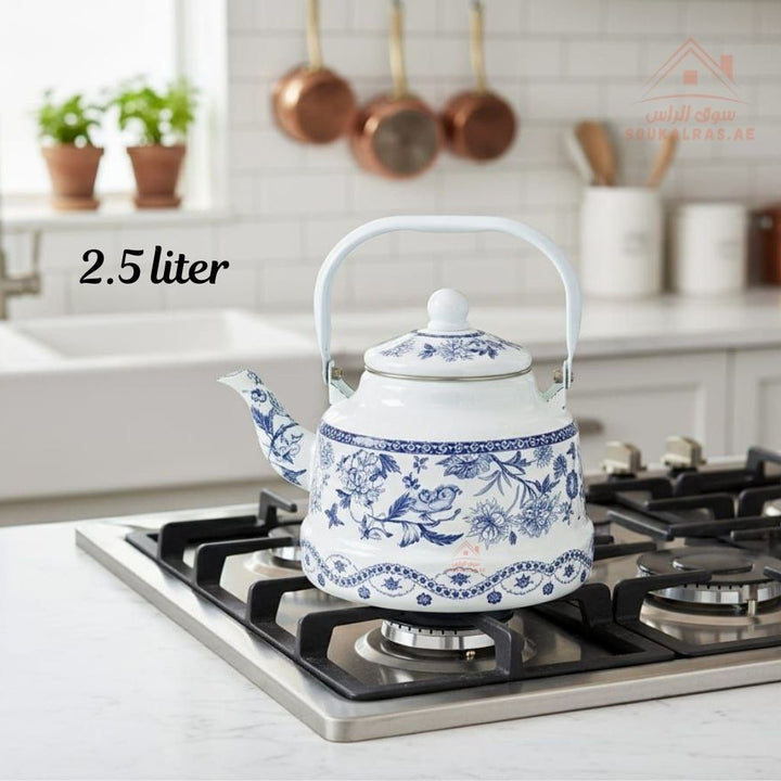 Venice 2.5L Enamel Kettle | Elegant Floral & Traditional Patterns | Heat - Resistant Handle | Premium Quality Mix Color - Souk Al Ras