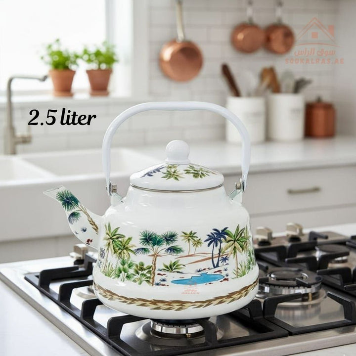 Venice 2.5L Enamel Kettle | Elegant Floral & Traditional Patterns | Heat - Resistant Handle | Premium Quality Mix Color - Souk Al Ras