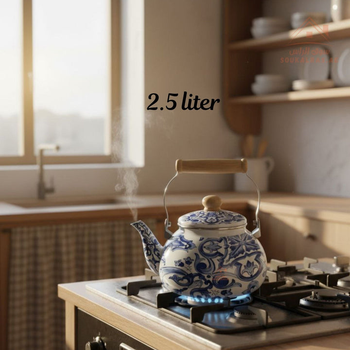 Venice 2.5L Enamel Kettle | Elegant Floral & Traditional Patterns | Heat - Resistant Handle | Premium Quality Mix Color - Souk Al Ras