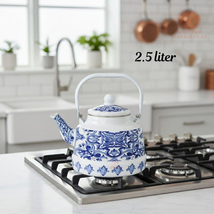 Venice 2.5L Enamel Kettle | Elegant Floral & Traditional Patterns | Heat - Resistant Handle | Premium Quality Mix Color - Souk Al Ras