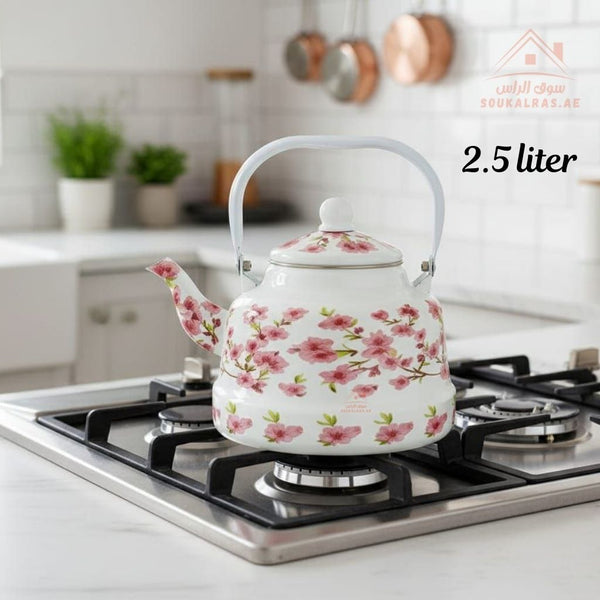 Venice 2.5L Enamel Kettle | Elegant Floral & Traditional Patterns | Heat - Resistant Handle | Premium Quality Mix Color - Souk Al Ras