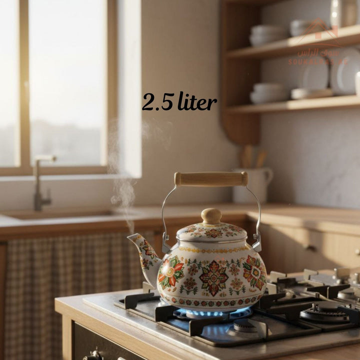 Venice 2.5L Enamel Kettle | Elegant Floral & Traditional Patterns | Heat - Resistant Handle | Premium Quality Mix Color - Souk Al Ras