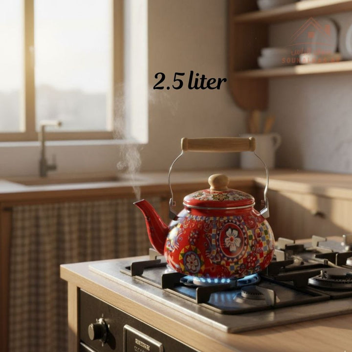 Venice 2.5L Enamel Kettle | Elegant Floral & Traditional Patterns | Heat - Resistant Handle | Premium Quality Mix Color - Souk Al Ras