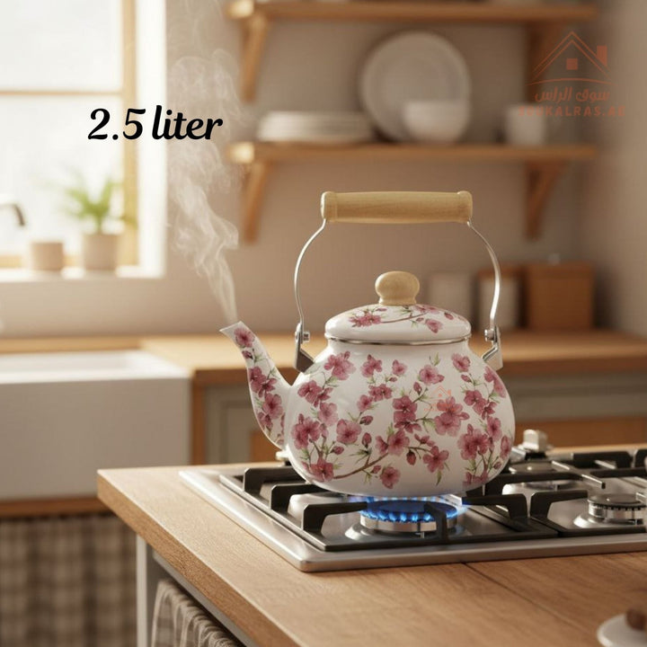 Venice 2.5L Enamel Kettle | Elegant Floral & Traditional Patterns | Heat - Resistant Handle | Premium Quality Mix Color - Souk Al Ras