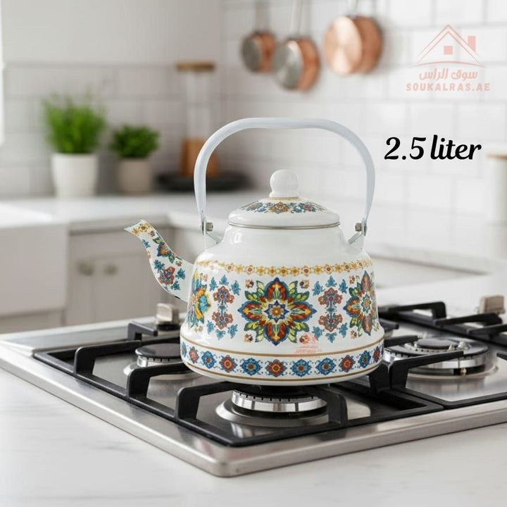 Venice 2.5L Enamel Kettle | Elegant Floral & Traditional Patterns | Heat - Resistant Handle | Premium Quality Mix Color - Souk Al Ras