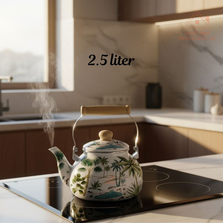 Venice 2.5L Enamel Kettle | Elegant Floral & Traditional Patterns | Heat - Resistant Handle | Premium Quality Mix Color - Souk Al Ras