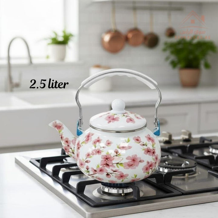 Venice 2.5L Enamel Kettle | Elegant Floral & Traditional Patterns | Heat - Resistant Handle | Premium Quality Mix Colors - Souk Al Ras