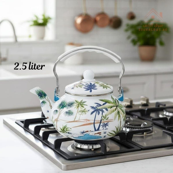 Venice 2.5L Enamel Kettle | Elegant Floral & Traditional Patterns | Heat - Resistant Handle | Premium Quality Mix Colors - Souk Al Ras