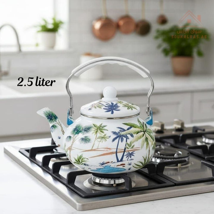 Venice 2.5L Enamel Kettle | Elegant Floral & Traditional Patterns | Heat - Resistant Handle | Premium Quality Mix Colors - Souk Al Ras