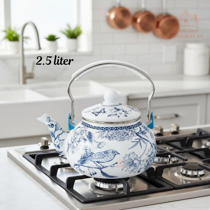 Venice 2.5L Enamel Kettle | Elegant Floral & Traditional Patterns | Heat - Resistant Handle | Premium Quality Mix Colors - Souk Al Ras