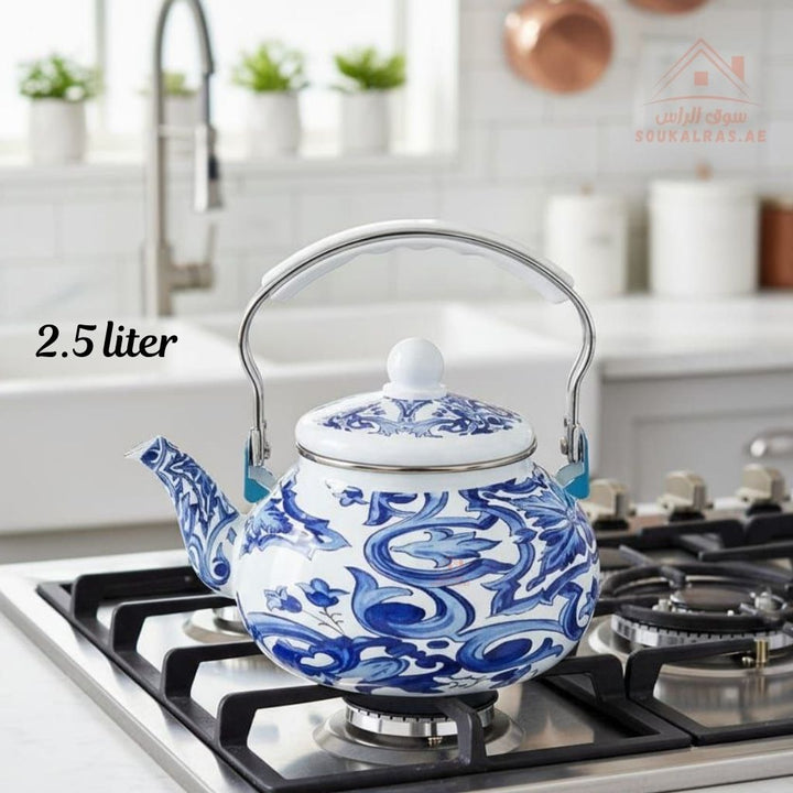 Venice 2.5L Enamel Kettle | Elegant Floral & Traditional Patterns | Heat - Resistant Handle | Premium Quality Mix Colors - Souk Al Ras